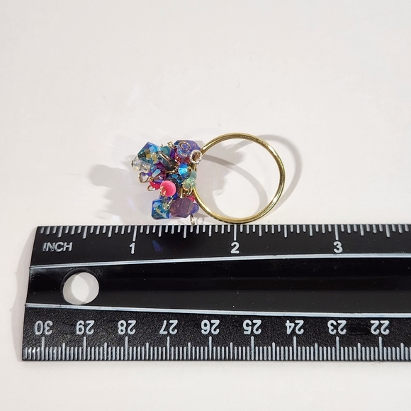 ◇ Genuine Artisan 14KGF With Ethiopian Opals & Swarovski Crystals Cluster Ring - Picture 14 of 15
